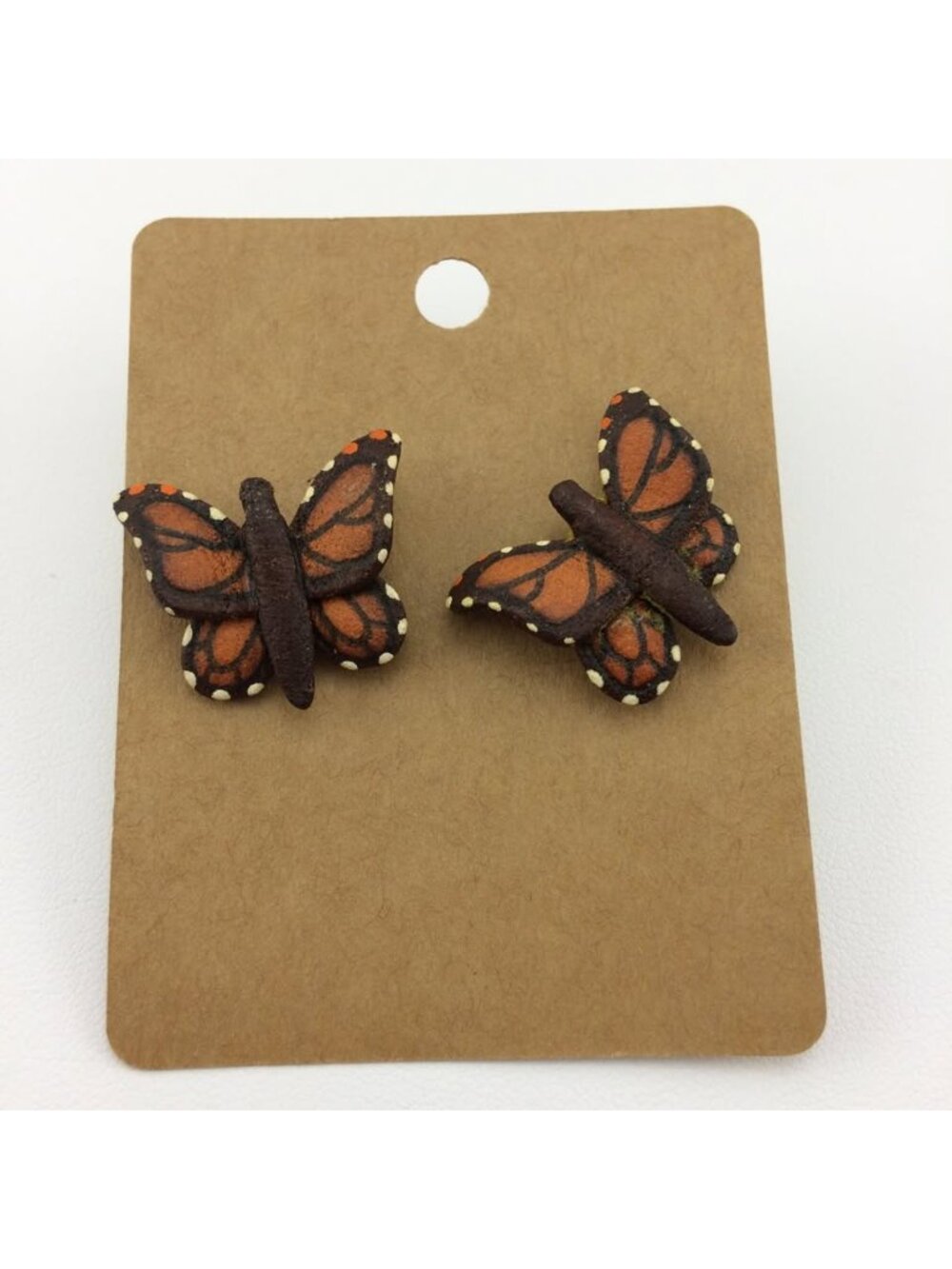 Handmade Leather Monarch Butterfly Earrings Artisan Boho Fairy Cottagecore